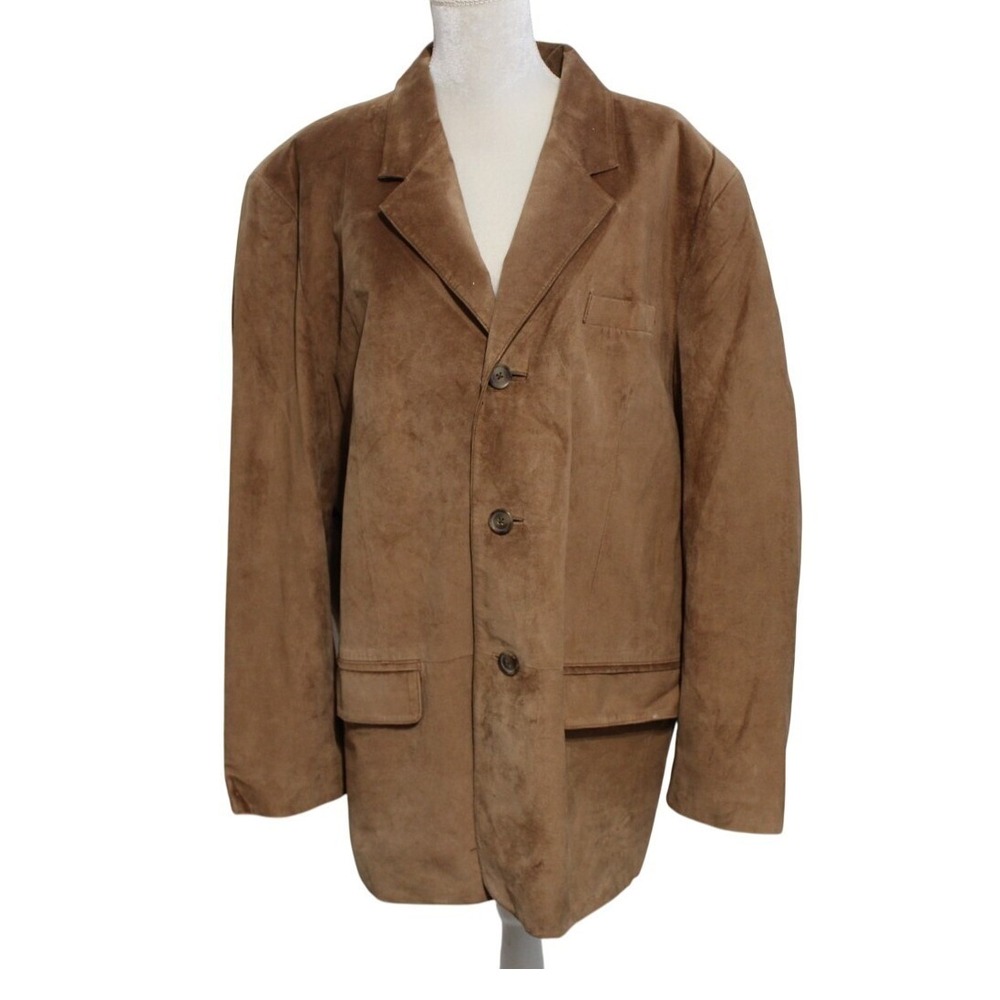 Jones New York Mens 46R Brown Suede Leather Blazer 3 Button Sport Coat Jacket